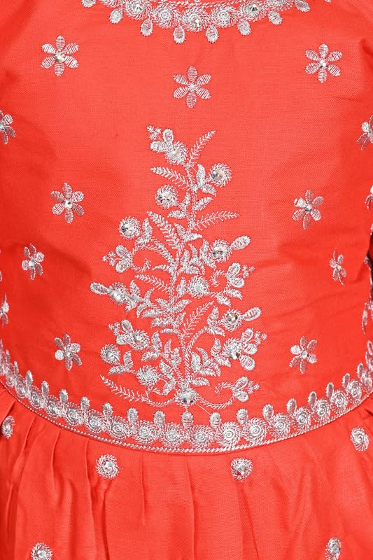 Image of Girls Ethnic Cotton Kurta and Straight Pant Set with Silky Dupatta