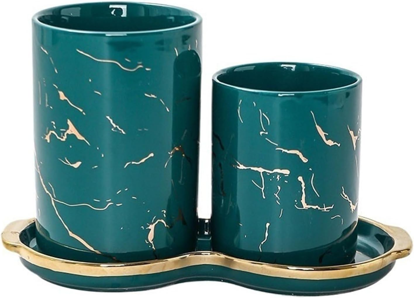 GLigeT Utensil Caddy Marble Pattern Kitchen Utensil Holder for Countertop, Ceramic Utensil Organizer with 2 Compartments, Spoon Chopsticks Fork Drain Rack Utensil Crock Utensil Holder (Color : Green)