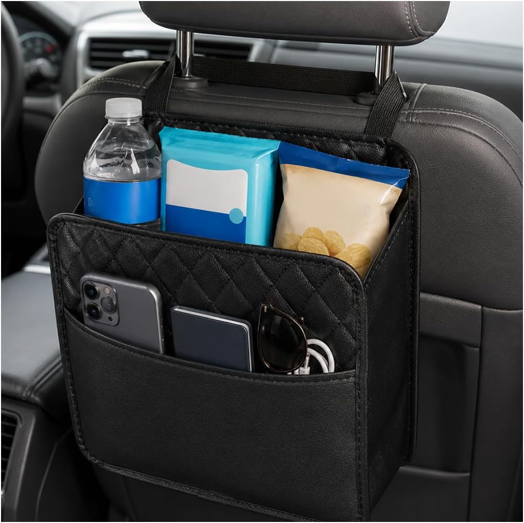 Car Seat Back Hanging Bag, Multipurpose Auto Trash Bag Can Document Bottle Storage Pocket, Multi-Pocket Travel Tidy Pouch Backseat Hanging Organizer for Most Vehicles