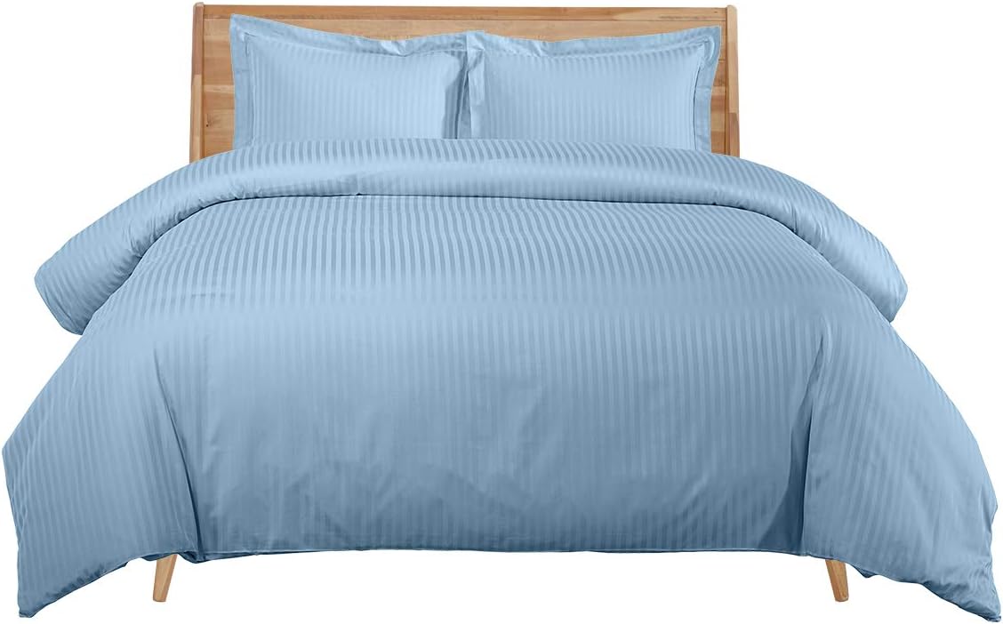 sheetsnthings Damask Striped 600-Thread-Count, 100-Percent Cotton 3PC King-California King Duvet Cover Set with Buttons Enclosure, Periwinkle