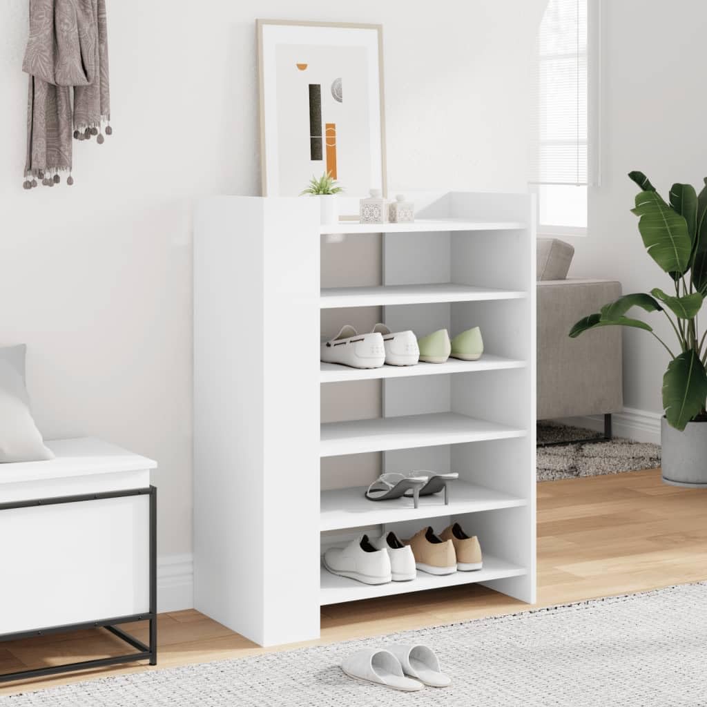 Rangement chaussures bois blanc petit espace meuble empilable pour baskets et talons hauts
