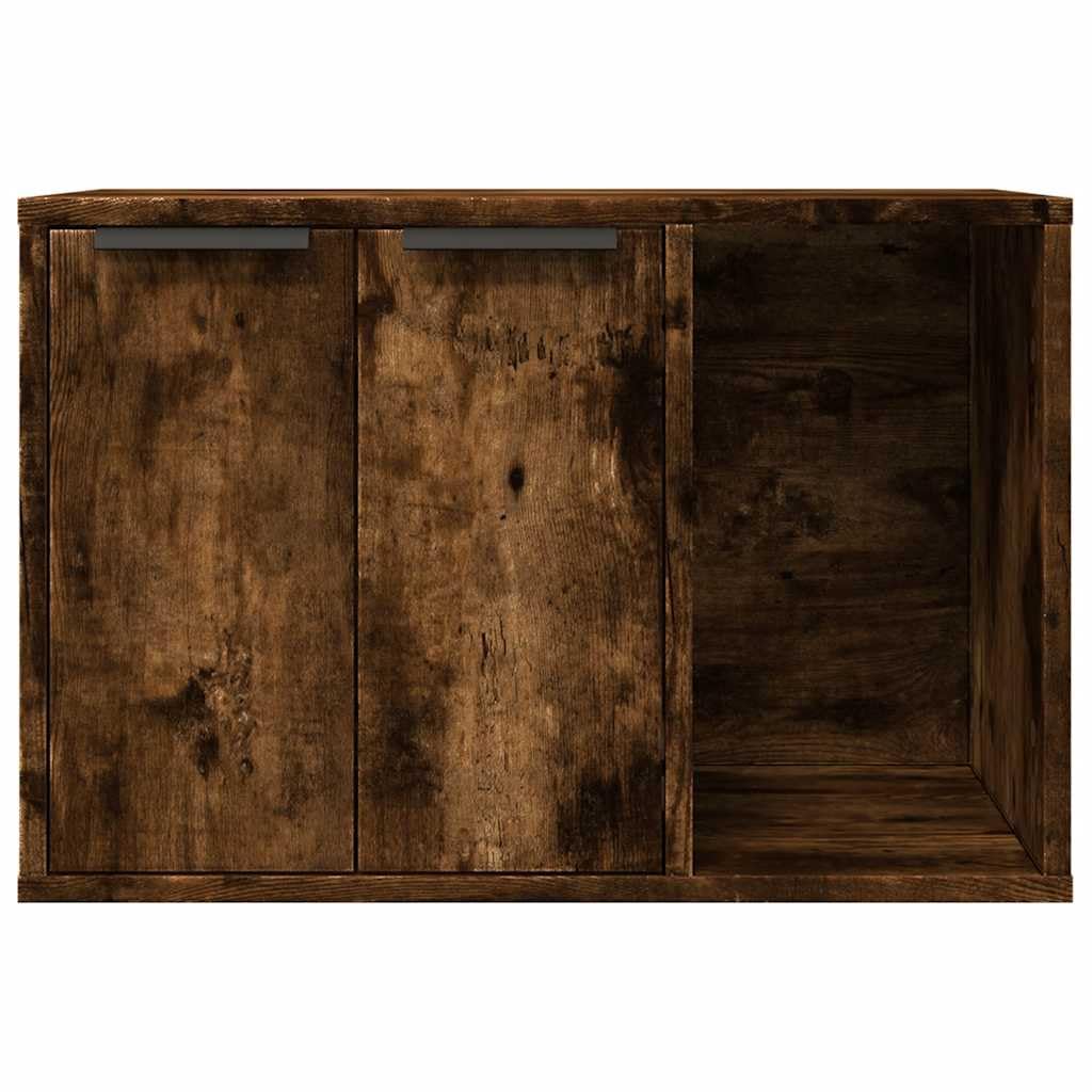 Katzenklo Schrank Räuchereiche 60x40x40 cm Holzwerkstoff - Katzenhaus mit 2 Eingängen, Katzenklo-Möbel versteckt, Beistelltisch und Katzenhöhle für Katzen
