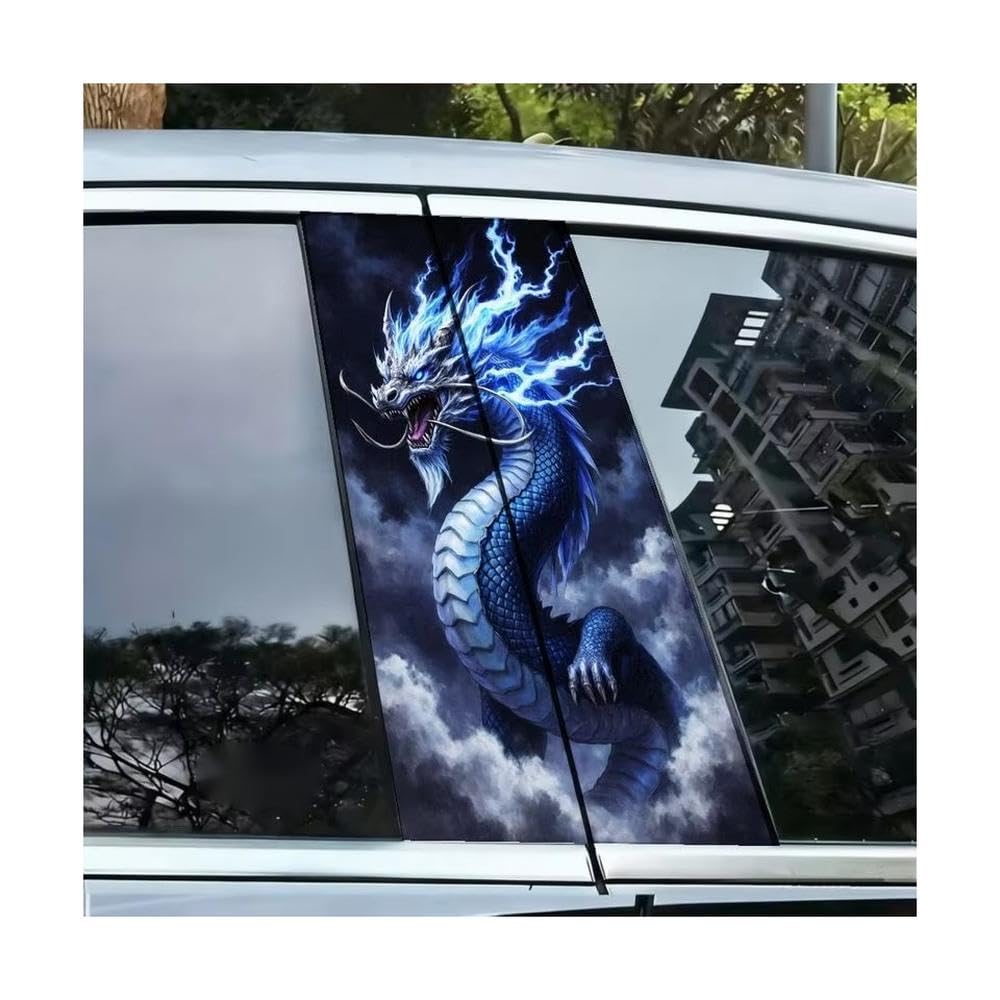 Bertdcx One Color Car Middle Column Car B Pillar Protective Film Sticker Blue Dragon Pattern Auto Parts