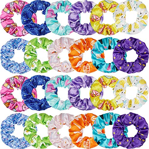 24 Pieces Summer Scrunchies Cute Scrunchies for Kids Girls Unicorn Scrunchies Flamingo Scrunchies Pineapple Kawaii Hair Scrunchy Rainbow Ponytail Holder Hair Tie (3.94 Inch)