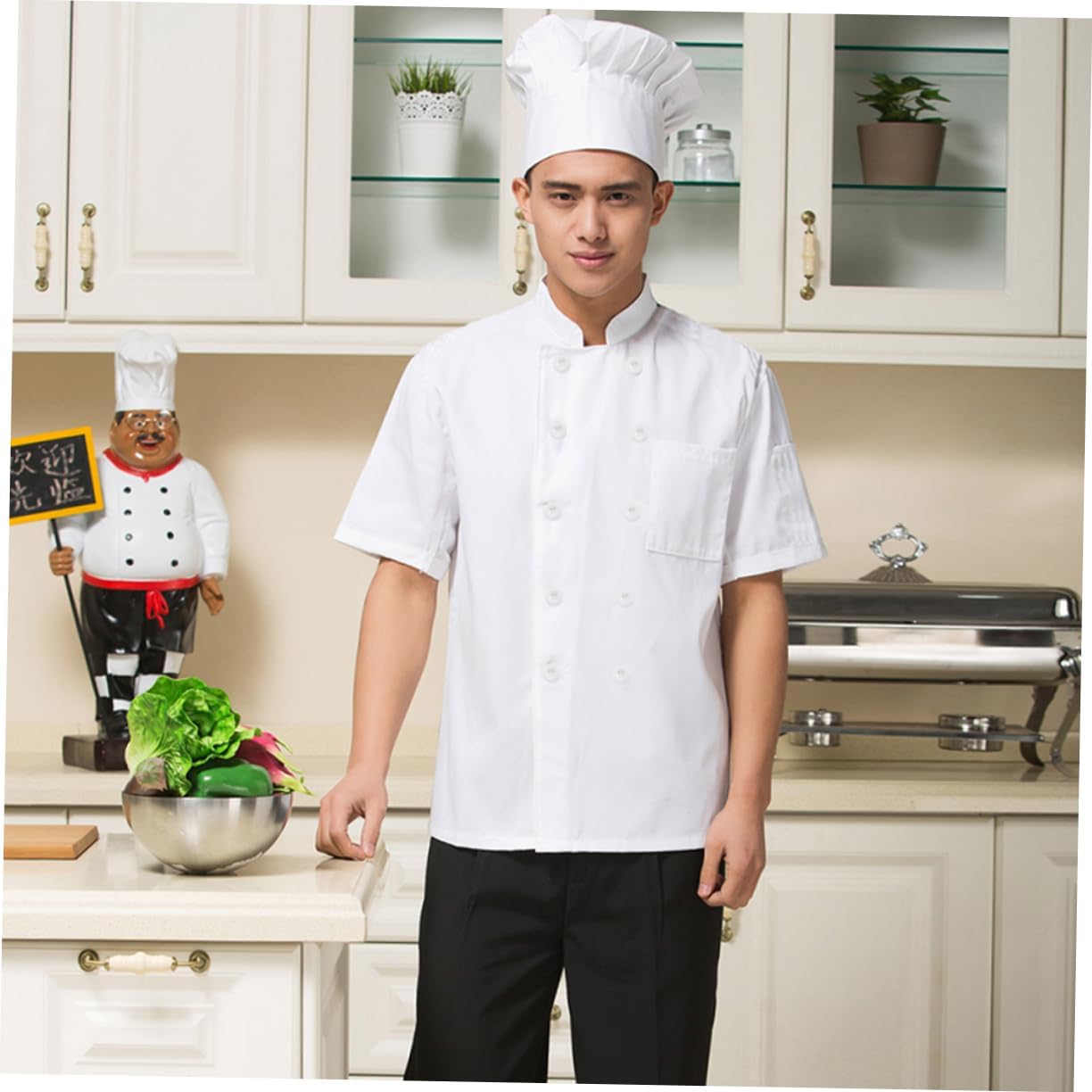 NOLITOY Men's Set Short Sleeve Chef Jacket Xxl Hotel Uniform Casual Clothing Grey