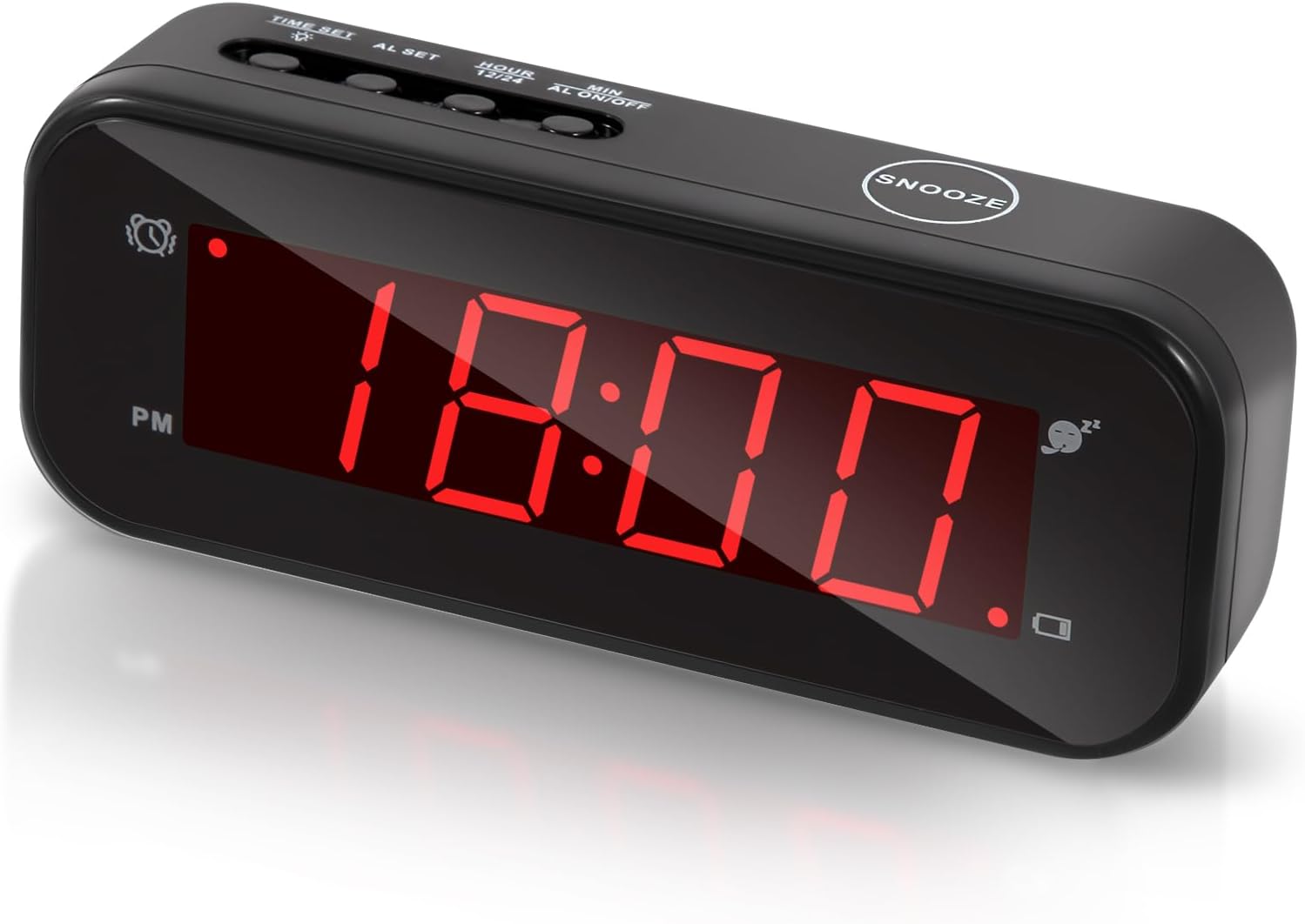 Digital Alarm Clock Easy Setting and Battery Operated Only Big Red Digits for Bedroom/Living Room/Travel(Black)