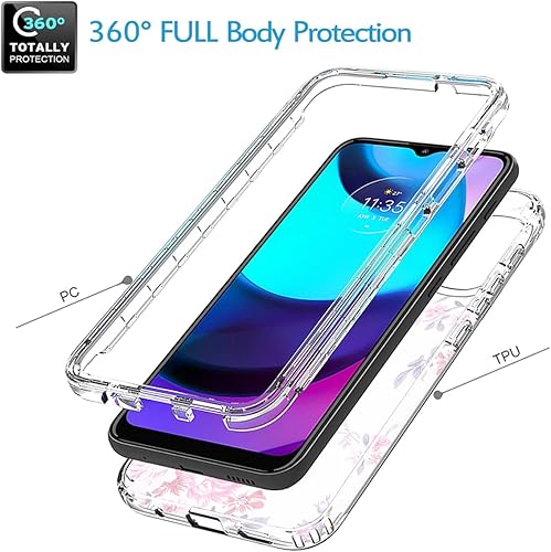 Miniatura 3 de Vokuha Funda para Moto E20Moto E30Moto E40, XT2155 XT2158 con protector de pantalla de vidrio templado, funda protectora de TPU transparente floral