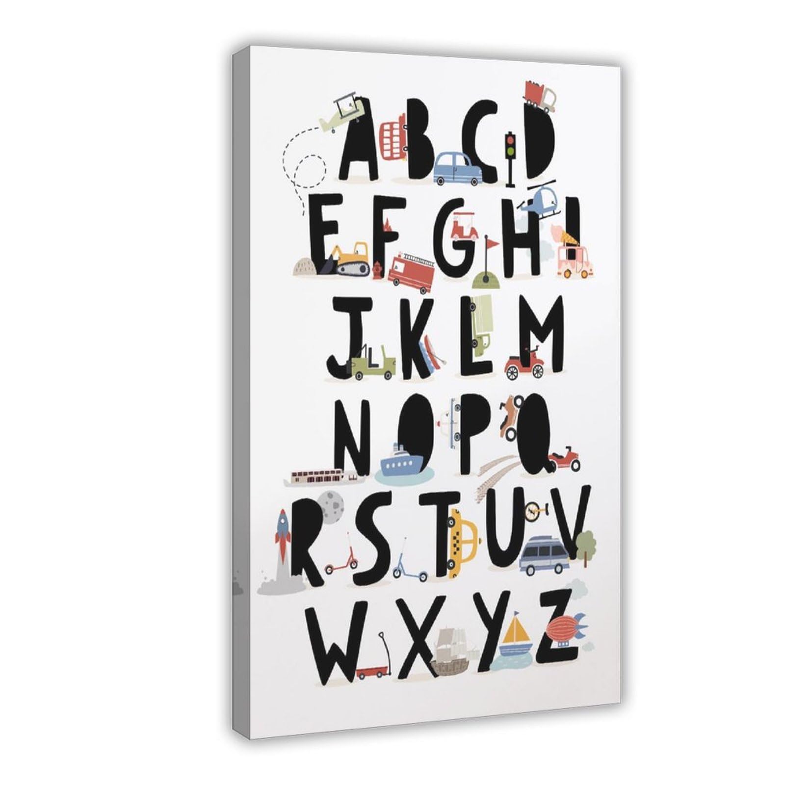 Poster sur toile avec thèmes éducatifs de l'alphabet de A à Z (2) - Décoration murale pour salon, chambre à coucher - 40 x 60 cm