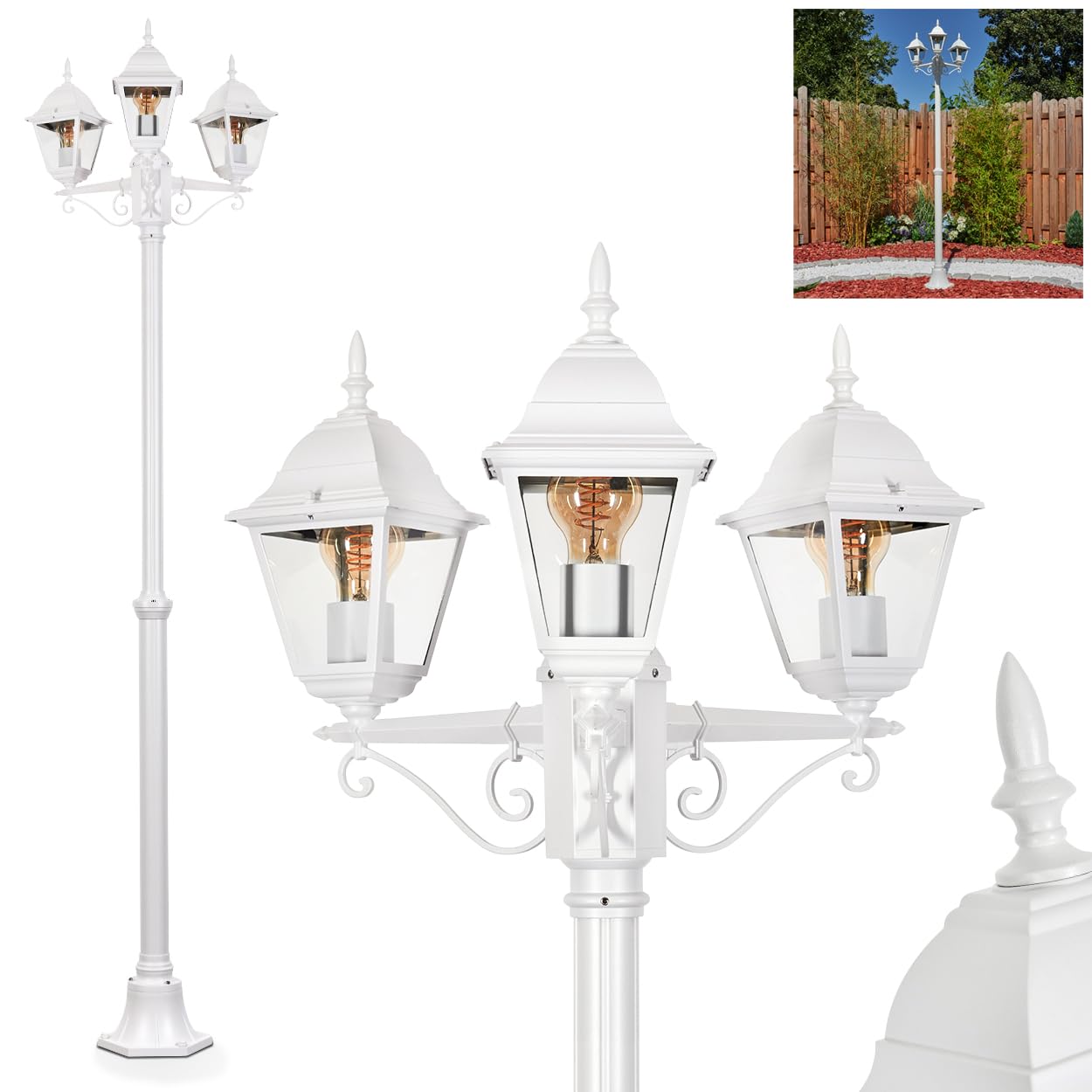 HOFSTEIN Lampa zewnętrzna Naofe, oświetlenie ścieżki z metalu/szkła w kolorze białym/przezroczystym, kandelabr o antycznym wyglądzie, wysokość maks. 220 cm, oświetlenie ogrodowe IP44, 3 x E27, bez