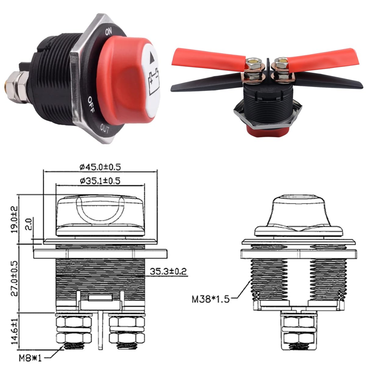 Greluma 1 PC Interruttore staccabatteria per auto da 200 A,interruttore isolatore principale per batteria da 12V-24V,interruttori ON-OFF per batteria per barche marine,caravan,veicoli,moto,autobus