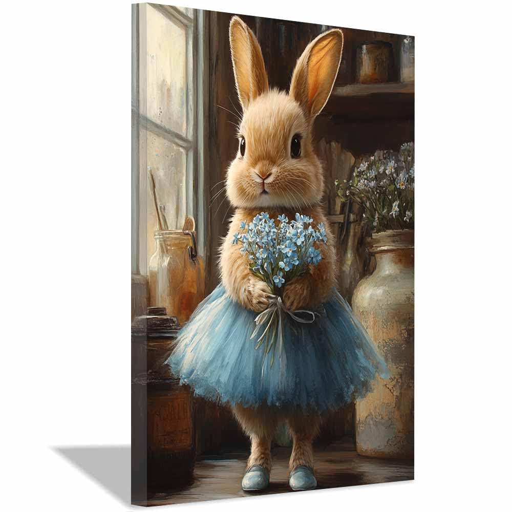 Affiche lapin drôle et fleurs pour illuminer votre salle de bain