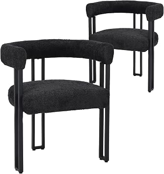 STARY Set of 2 Upholstered Dining Arm Chairs, Textured Fabric Accent Chairs with Metal Frame, Modern Armchairs with Cushioned Seat & Back, Stain-Resistant, Living Room & Dining Room, Black