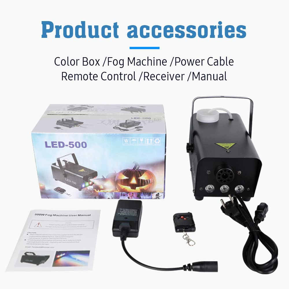 Mini máquina de humo de 500 W, con mando a distancia y efecto de luz RGB, portátil, para Halloween, Navidad, boda, DJ, discoteca, fiesta (color negro)
