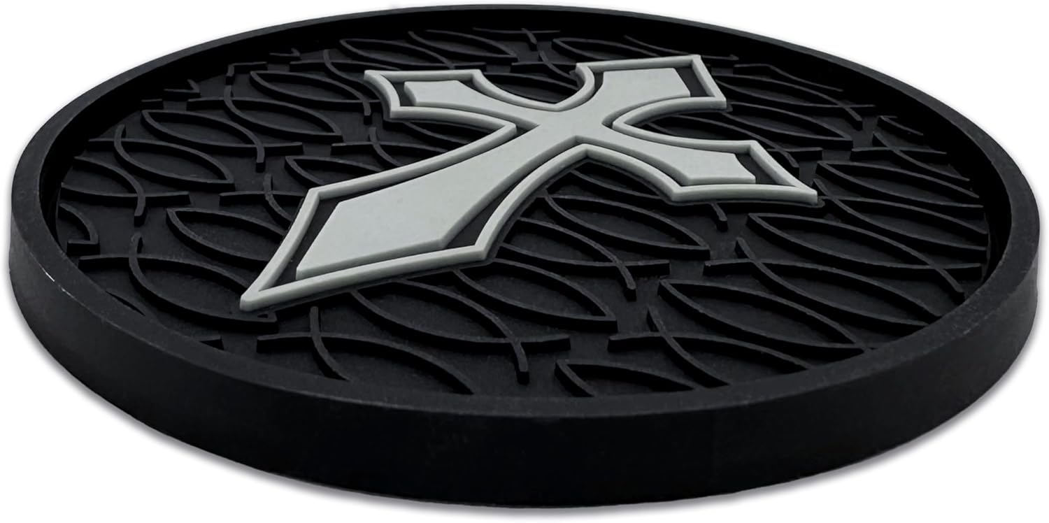 Christian Cross (Pointed Gothic) with Textured 3D Fish Automotive Religious Silicone Coasters (2.75" Diameter) | Universal Fit for All Cars, Trucks, SUVs & More | Non-Slip Durable | Set of 2 - Image 7