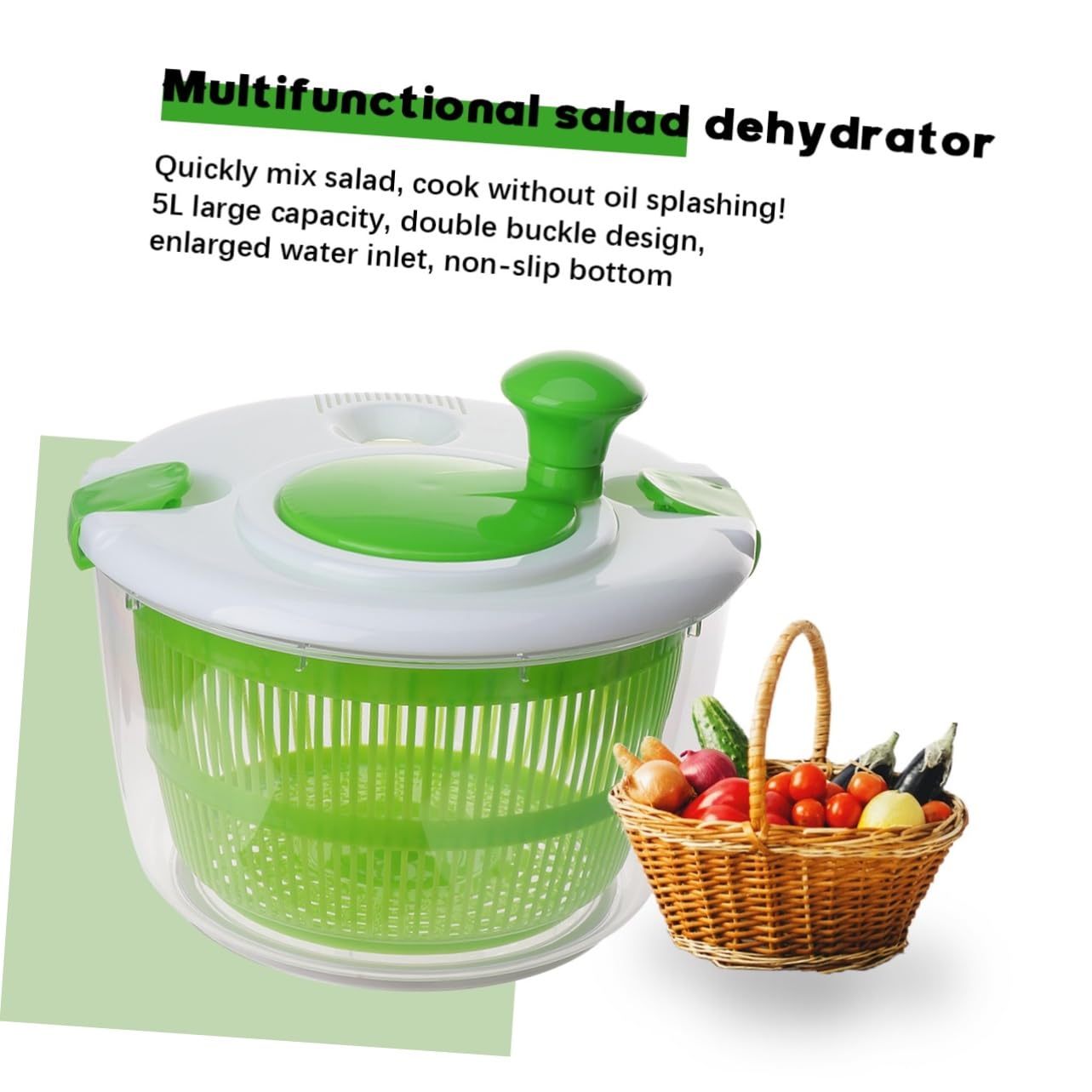 PRETYZOOM Centrifuga per Insalata e Verdure in Plastica Verde, Essiccatore Manuale per Casa Funzione di Lavaggio e Asciugatura Veloce per Frutta e Verdure