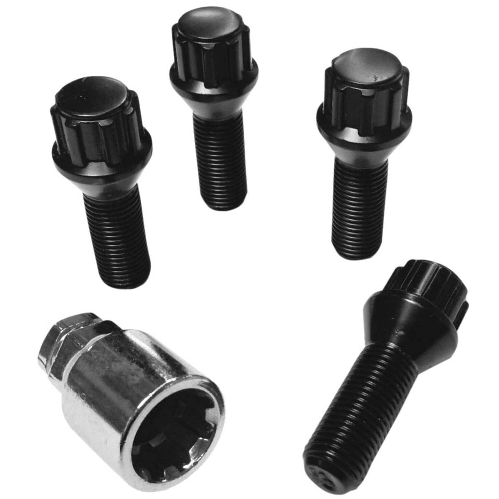 Lot de 4 écrous de jante M14 x 1,5 x 35 mm - Cône 60° - 4 serrures de jante noires - Sécurité anti-vol - Protection contre le vol