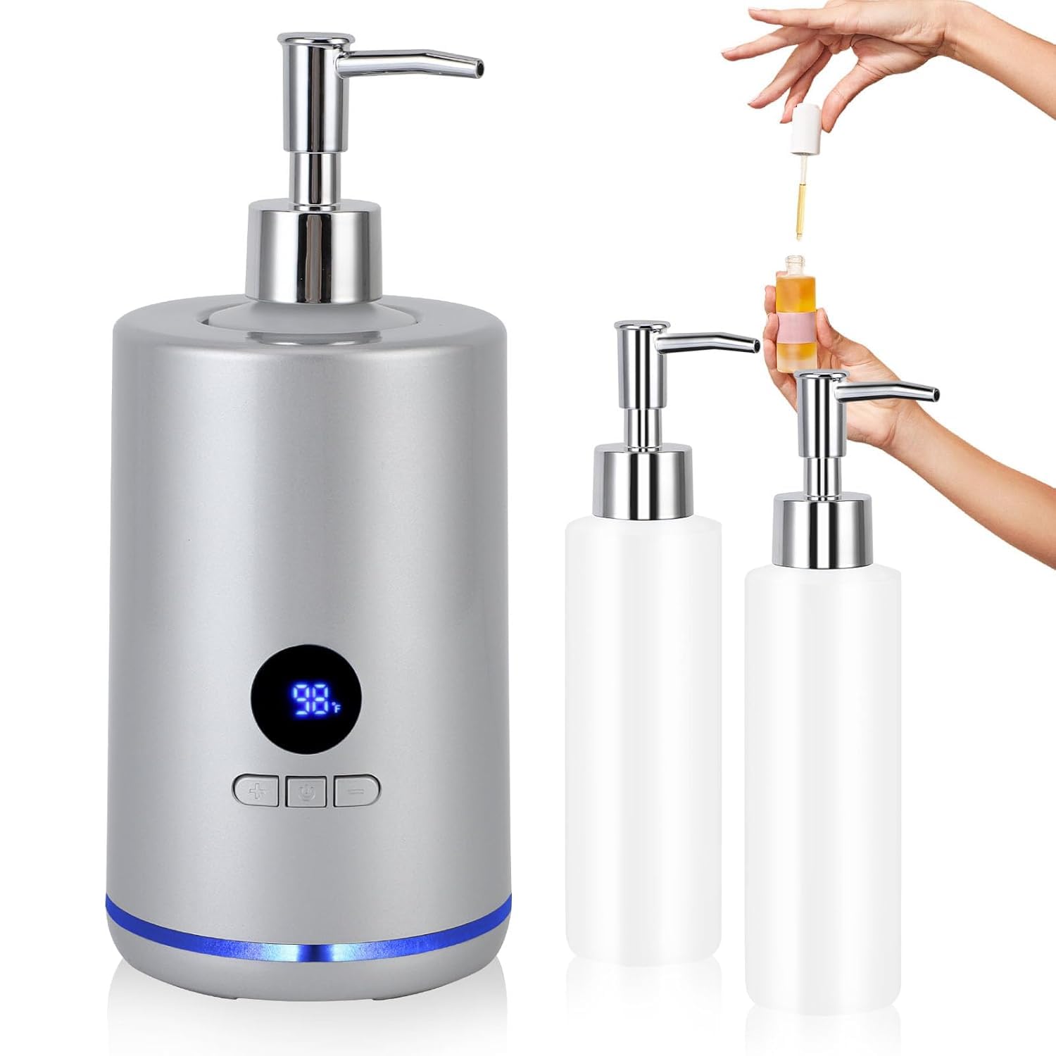Chauffe Huile De Massage, 250 Ml électrique Chauffe Huile Pour Massage Avec 2 Bouteilles, Réchauffeur D'huile De Massage Température Réglable Chauffe Huile Pour Spa Salon Et Usage Domestique (Argenté)