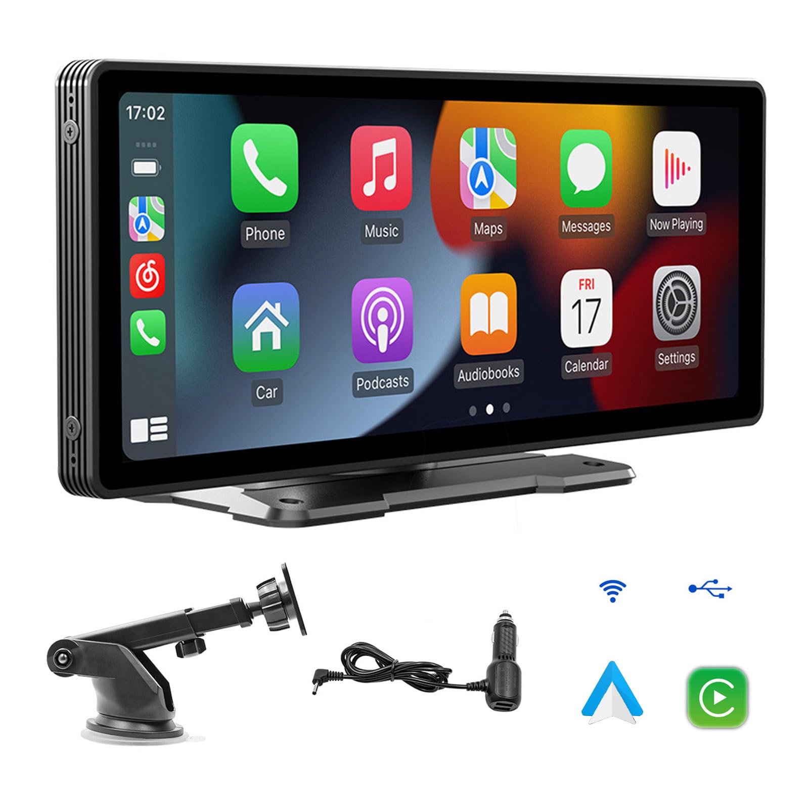 Sunweyer Portable Apple CarPlay Screen & Android Auto Wireless Display Car Stereo, 9.3 Inch HD IPS Touchscreen,Support 1080p Backup Camera & Bluetooth/AUX/FM Transmitter