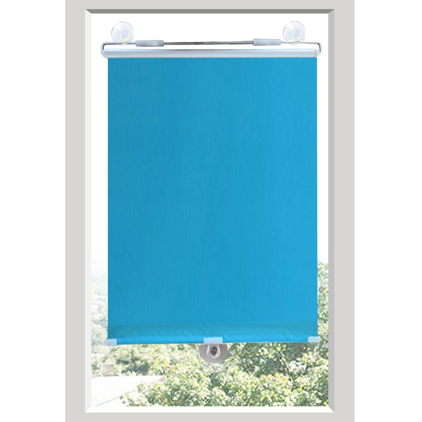 Blackout Roller Blind,Blackout Roller Blinds Suction Cup No Drill Retractable Multicolor(Blue,125W x 35H cm)