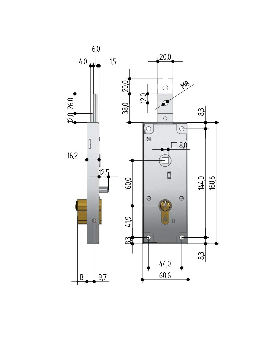 PREFER 6566.0814.0200 Schloss, Sporgenza cilindro da filo scatola 30,3 mm