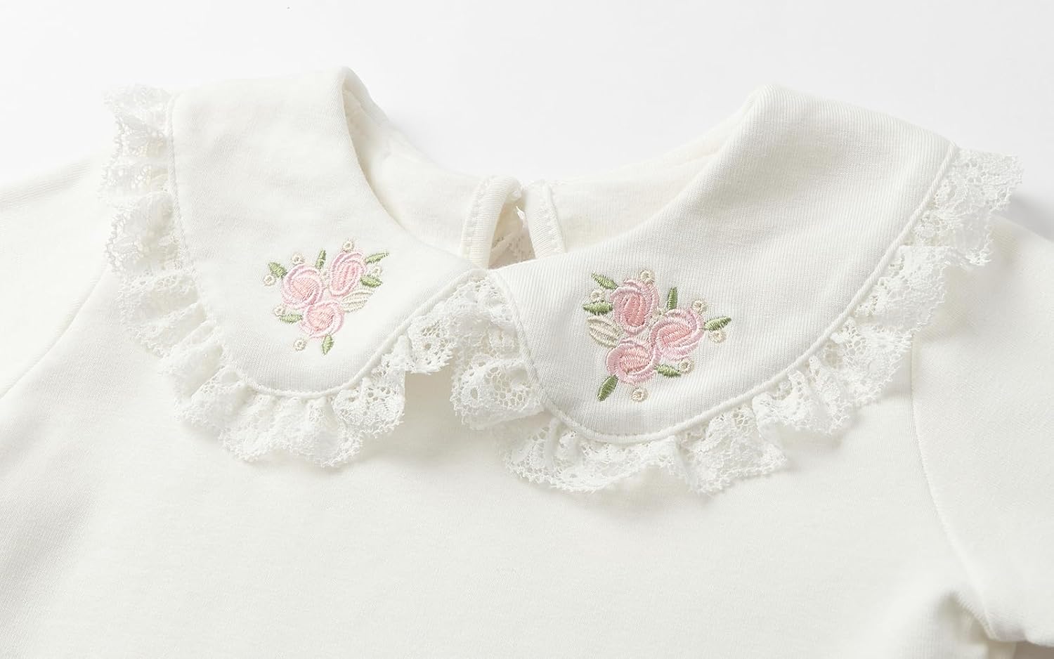 Toddler Little Girls Embroidery Peter Pan Collar Tshirts Long Sleeve Cotton Shirt 2-6Y