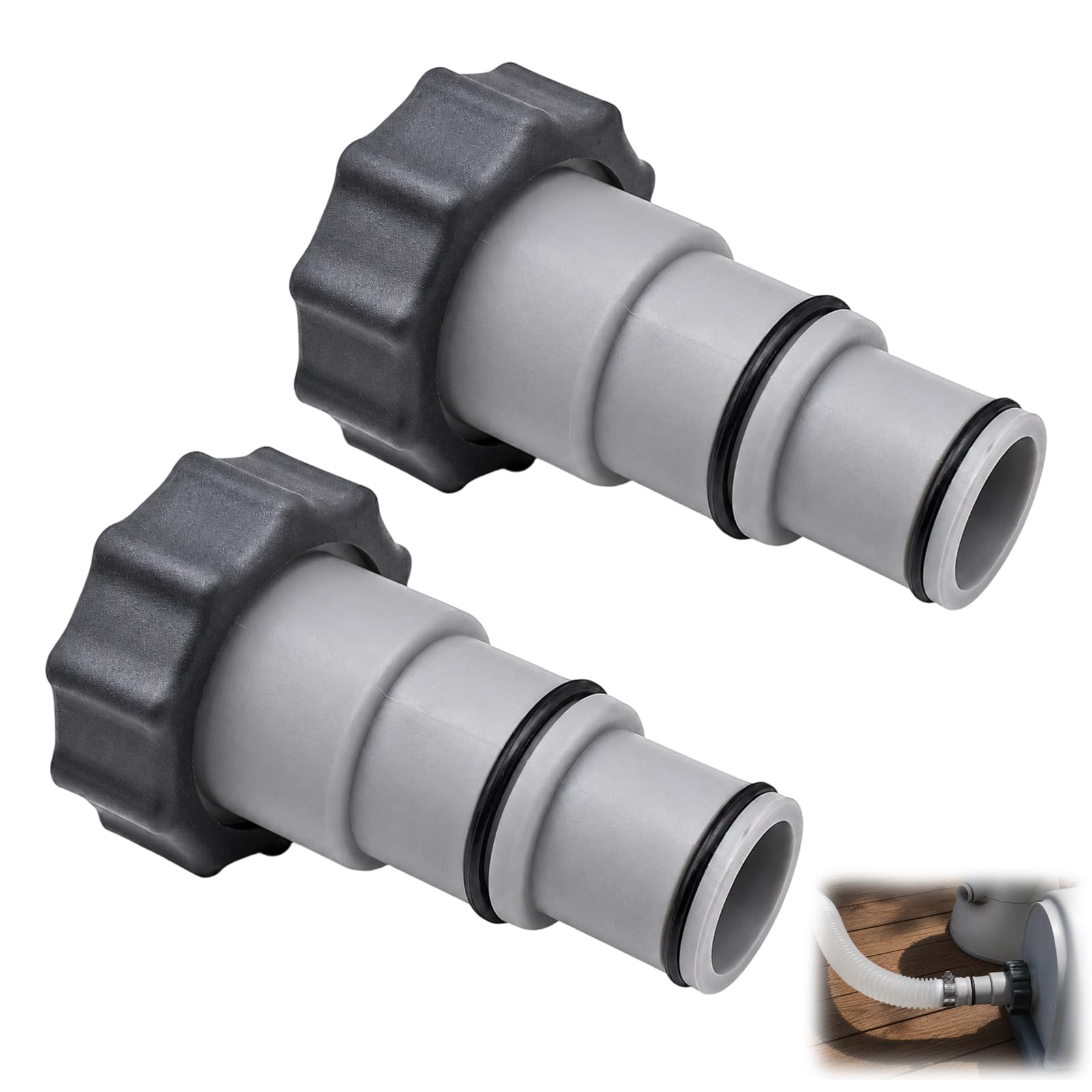 Pool Hose Adapter Type A, 2 Pieces, Threaded to Clamp Connector with Collar