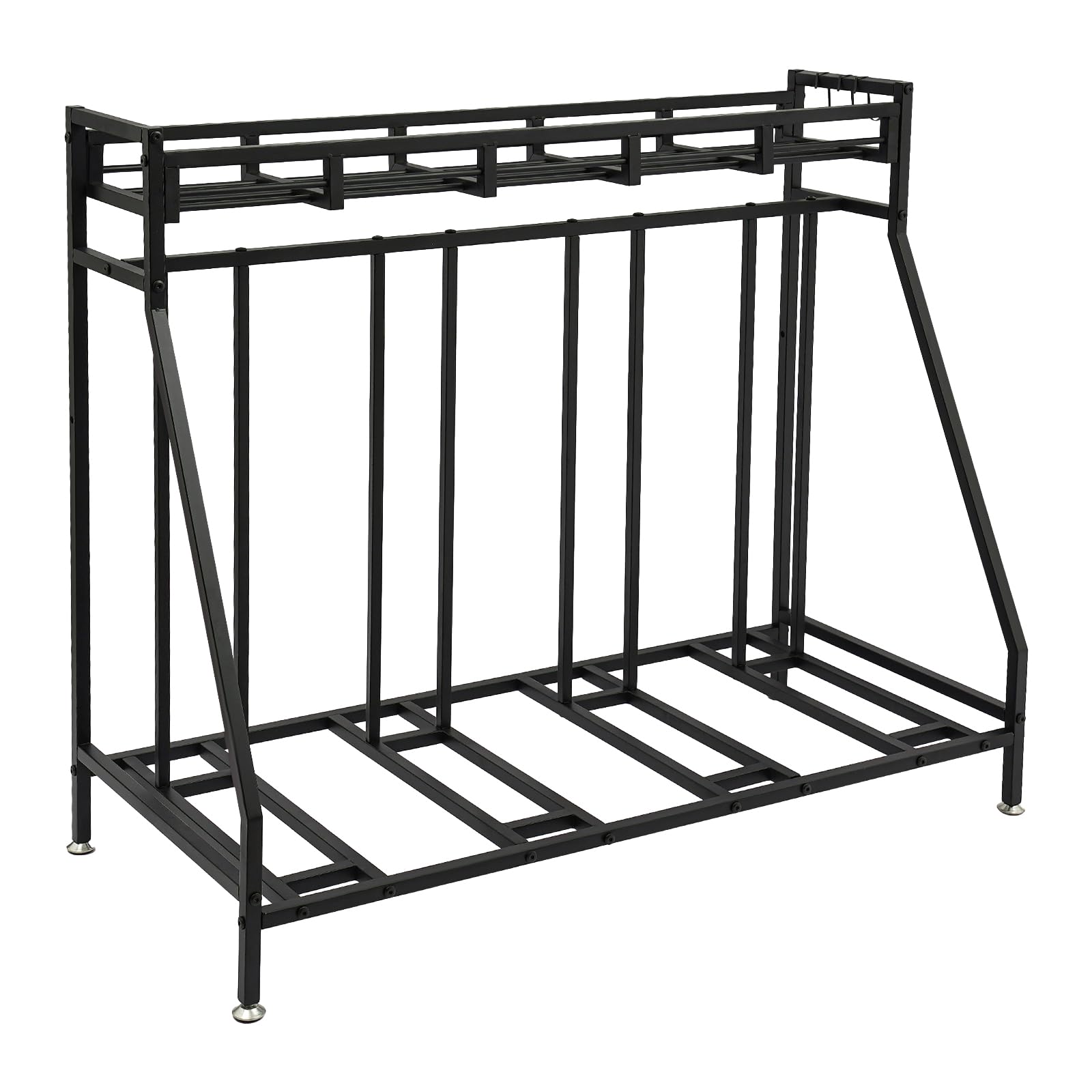 Supporto per bicicletta da pavimento, parcheggio per mountain bike, con 4 posti per garage, 4 ganci rimovibili, cestino extra largo e poggiapiedi. Robusto salvaspazio fino a 100 kg