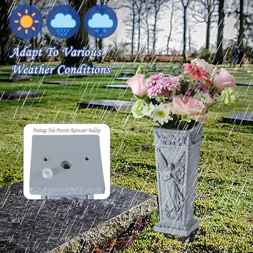 Cemetery Flowers Vase with Spike, Memorial Grave Vase Resin Flowers Holder for Headstone, Grave, Cemetery, Garden, Lawn, Yard Decorations (1Pc, Grey) image 7