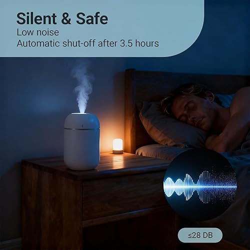 Miniatura 6 de 3 humidificadores pequeños de niebla fría de 10.1 onzas líquidas para dormitorio interior, mini humidificador de aire personal fácil de limpiar para