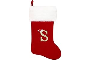 20 Inches Monogrammed Christmas Stocking in Luxurious Red Velvet with White Plush Cuff