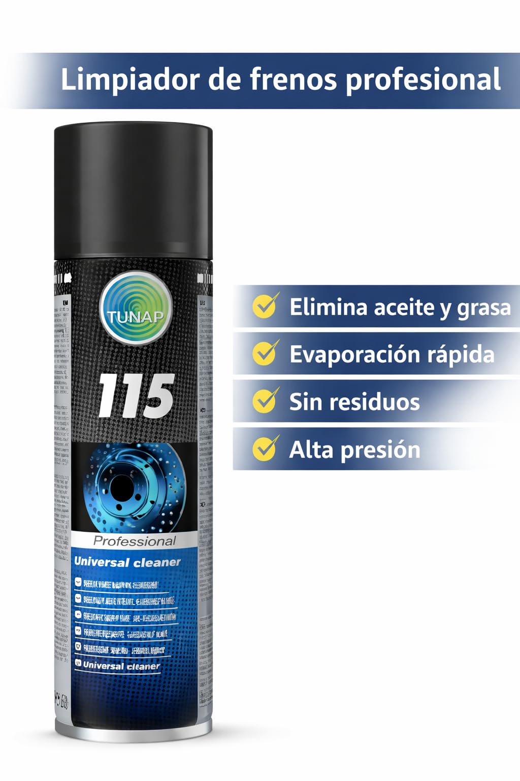 115 Limpiador de Frenos y Piezas Mecánicas 500 ml – Spray Desengrasante Profesional de Alta Presión, Evaporación Rápida, Válvula 360°, Elimina Aceite y Grasa | Pack Unidades (12)