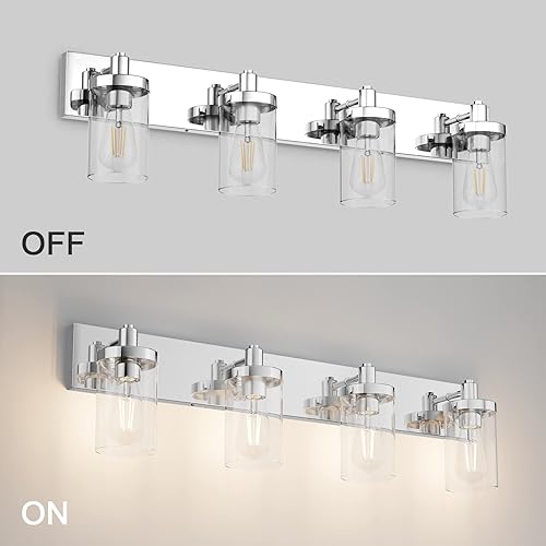Miniatura 7 de Aipsun Lámpara de tocador de baño con 4 luces cromadas con pantalla de vidrio transparente (no incluye bombilla)