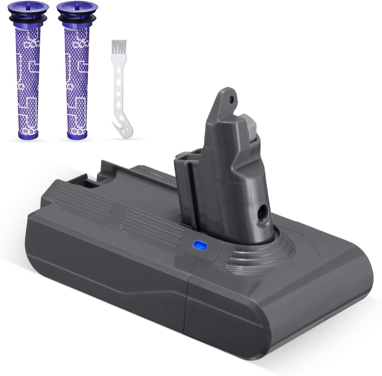 Dutyone 3500mAh Replacement Battery Compatible with V6 21.6V 595 650 770 880 DC59 DC58 DC61 DC62 DC72 DC74 Handheld Vacuum Cleaner DC59 DC62 with 2 Filters and 1 Brush