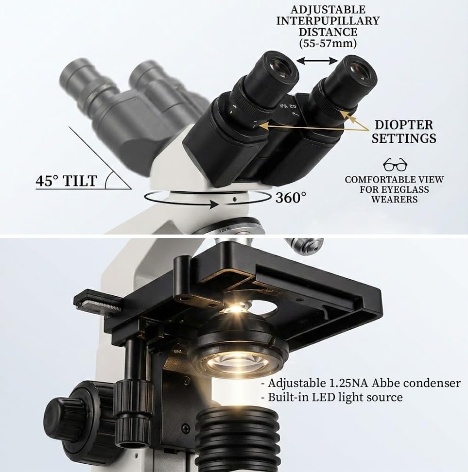 Image of 40X-5000X Trinocular Compound Microscope for Adults, Digital Lab Grade Biological USB Microscope with Dual Mechanical Stage, Slides, WF10X WF25X Eyepieces, Abbe Condenser, PC & Phone Link