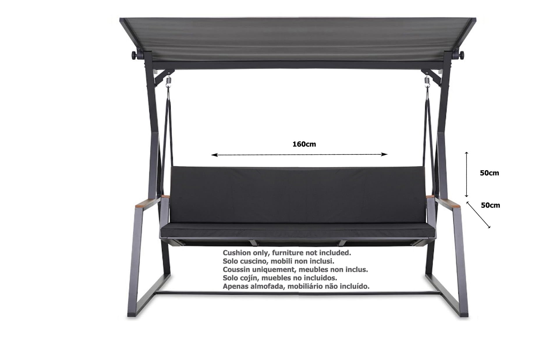Hollywoodschaukel Auflage, 7 cm dick, Sitz- und Rückenpolster, Abnehmbarer Bezug, Wendbar, Garten Polster Set (Anthrazit, 170x50x50cm)