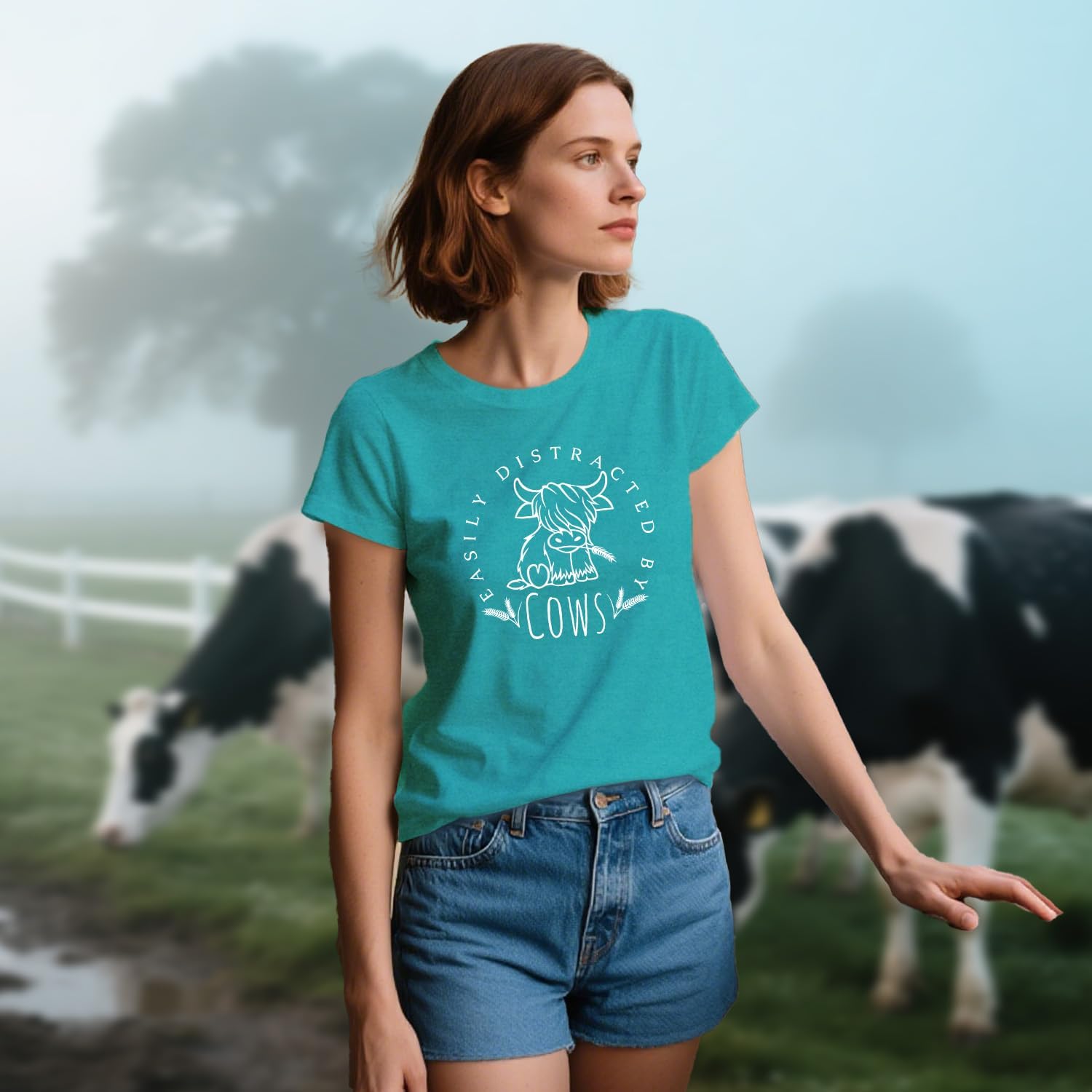 Cow Lover Shirts for Women Easily Distracted by Cows Tshirt Western Country Farm Life Tee Tops - Image 3