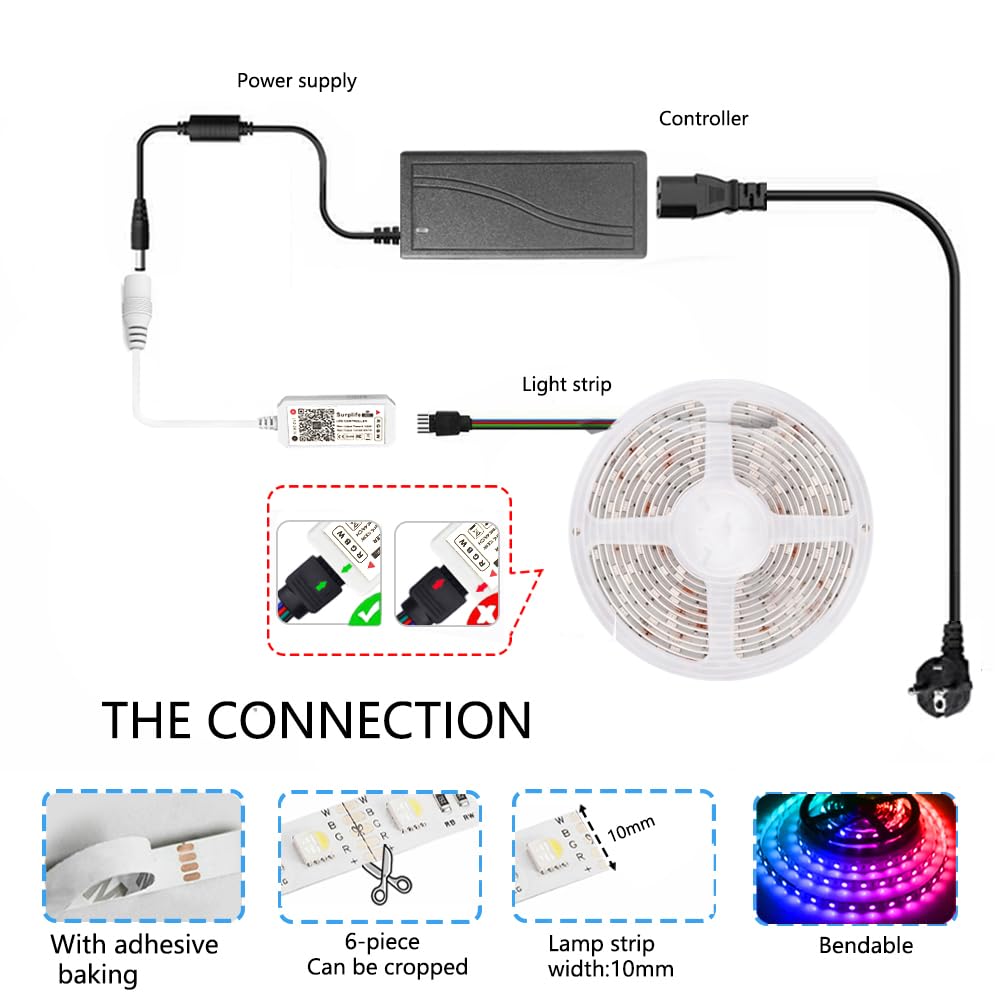 5M WiFi RGB blanco cálido tira de LED 24V impermeable IP65, tira de LED RGB regulable con controlador y fuente de alimentación, 60LEDs/m,compatible con APP Alexa, Google home