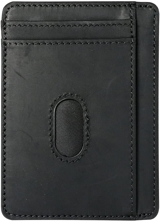 Slim Leather Wallet for Men | 100% Genuine Full Grain Leather | Minimalist Front Pocket Wallet (Black)