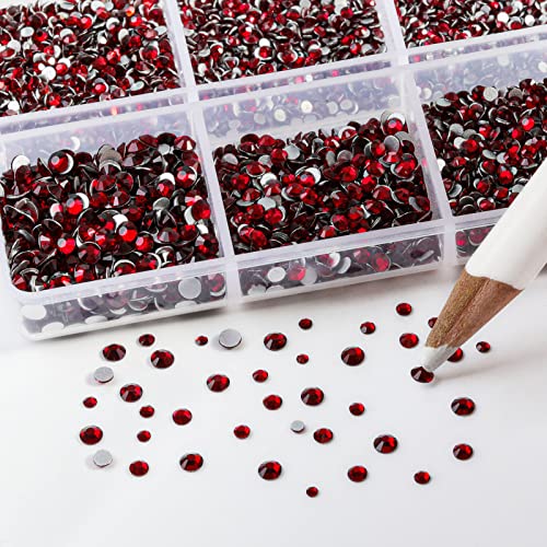 Beadsland 7200 Pcs Flatback Rhinestones for Nails,Dark Red Round Small Crystal Glass Rhinestones Gems for Crafts,Mixed 6 Sizes with Wax Pencil Kit,SS3-SS10,Dark Siam - Image 3