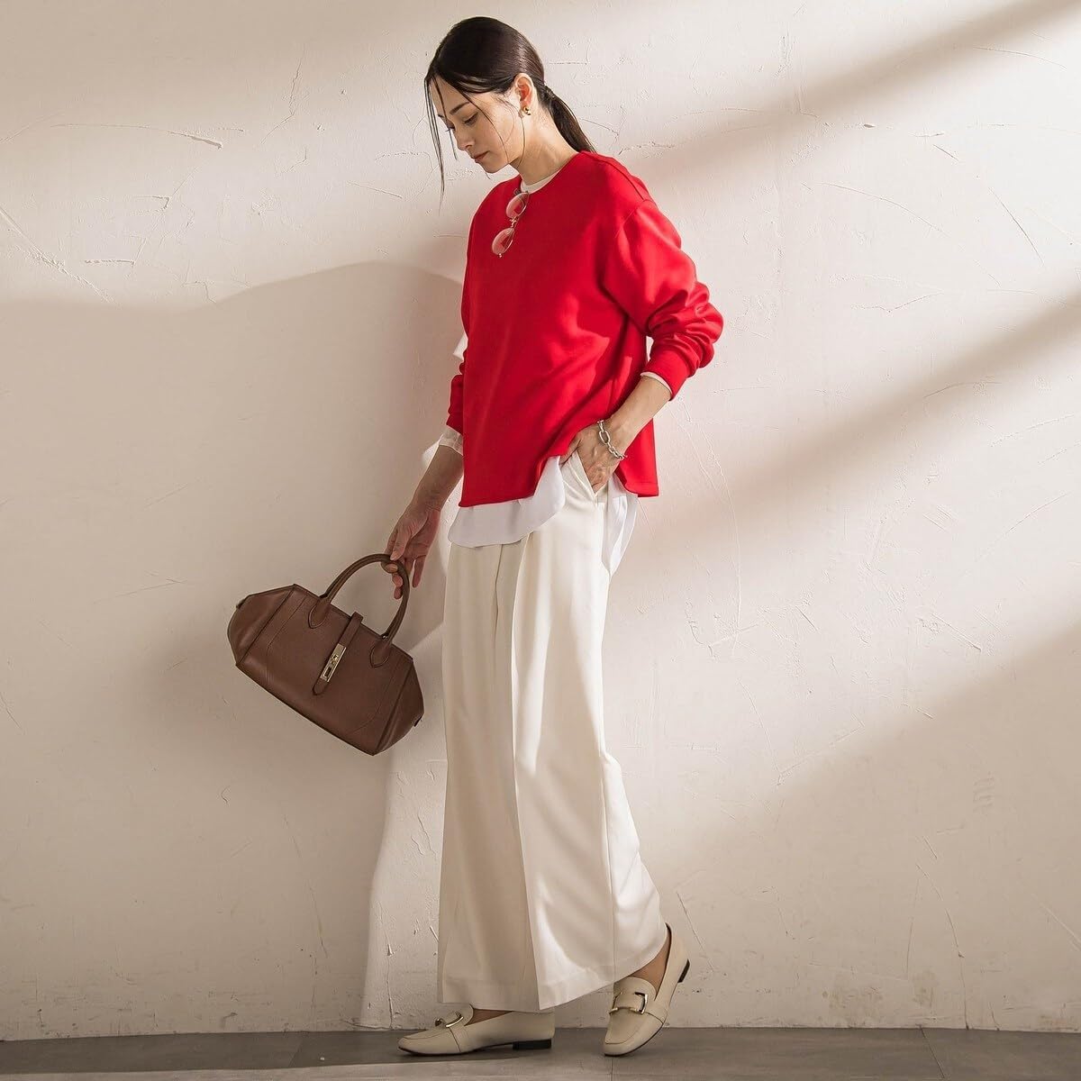 [ロートレアモン] ソフィーツイルストレッチワイドパンツ ≪洗える≫ チャコールグレー 9号