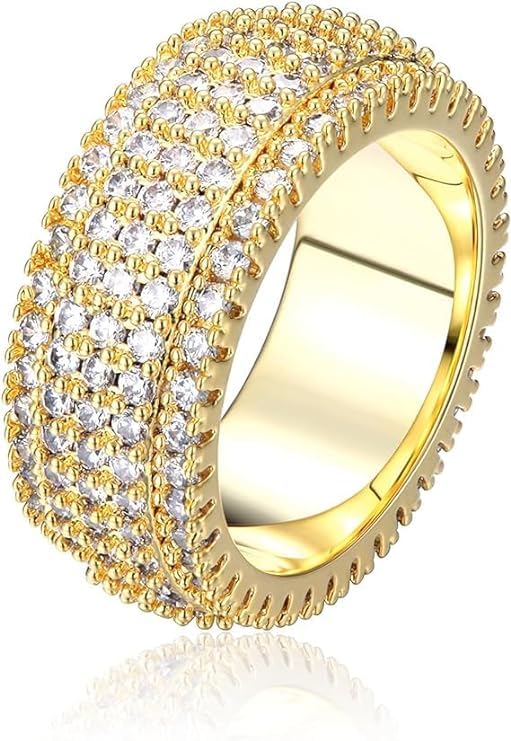 Dochais Ring für Herren Damen Personalisiert Breit Ringe 9mm mit Zirkonia Kristall Ring in 14K Vergoldet Glänzend Brandring Verlobungsring Antragsring Trauring (5, Gold)