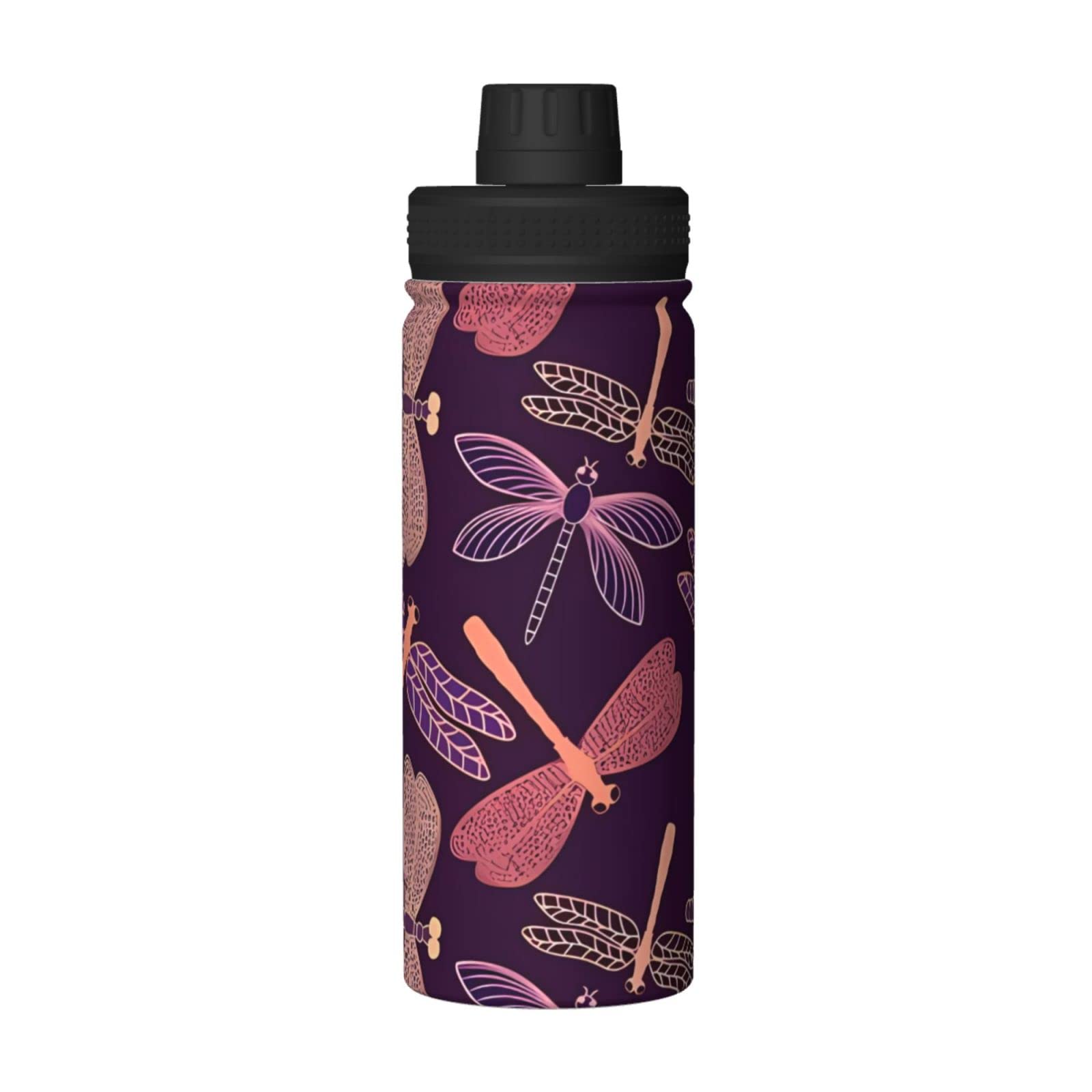 Sport-Trinkflasche mit Libelle, 510 ml, isolierte Edelstahl, auslaufsicher, für Reisen, Fitnessstudio, Büro