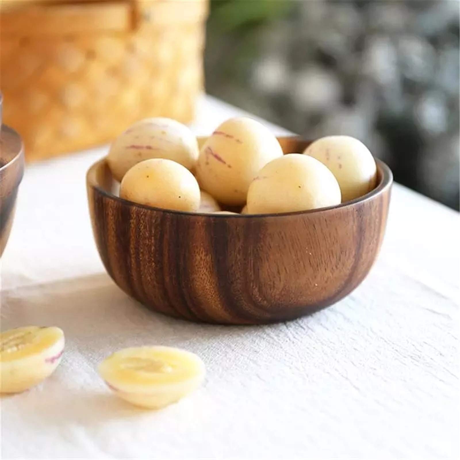 Cuenco de Ensalada de Madera Natural Decoración de Frutas Cuenco práctico Cocina del hogar Cuenco de Madera Vajilla Cocina de Restaurante