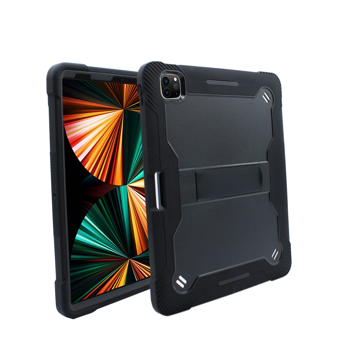 KIQ iPad Pro 12.9 Case 5th Gen 2021, Shockproof Rugged Heavy Duty Protection Cover Kickstand Case for Apple iPad 12.9 Inch (Guardian Black)