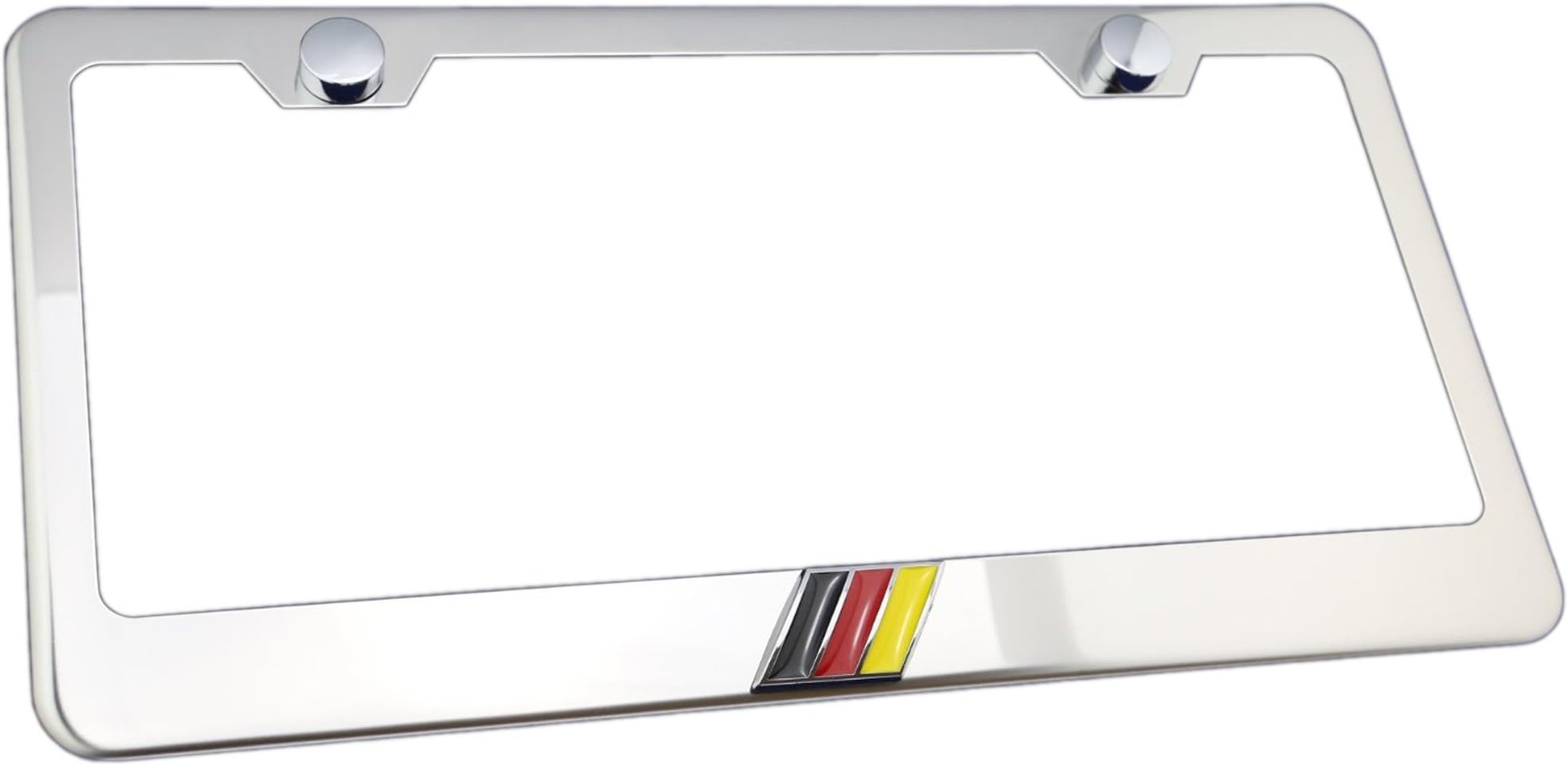 German 3D Flag Emblem Stainless Steel License Plate Frame (12"x6", Chrome)