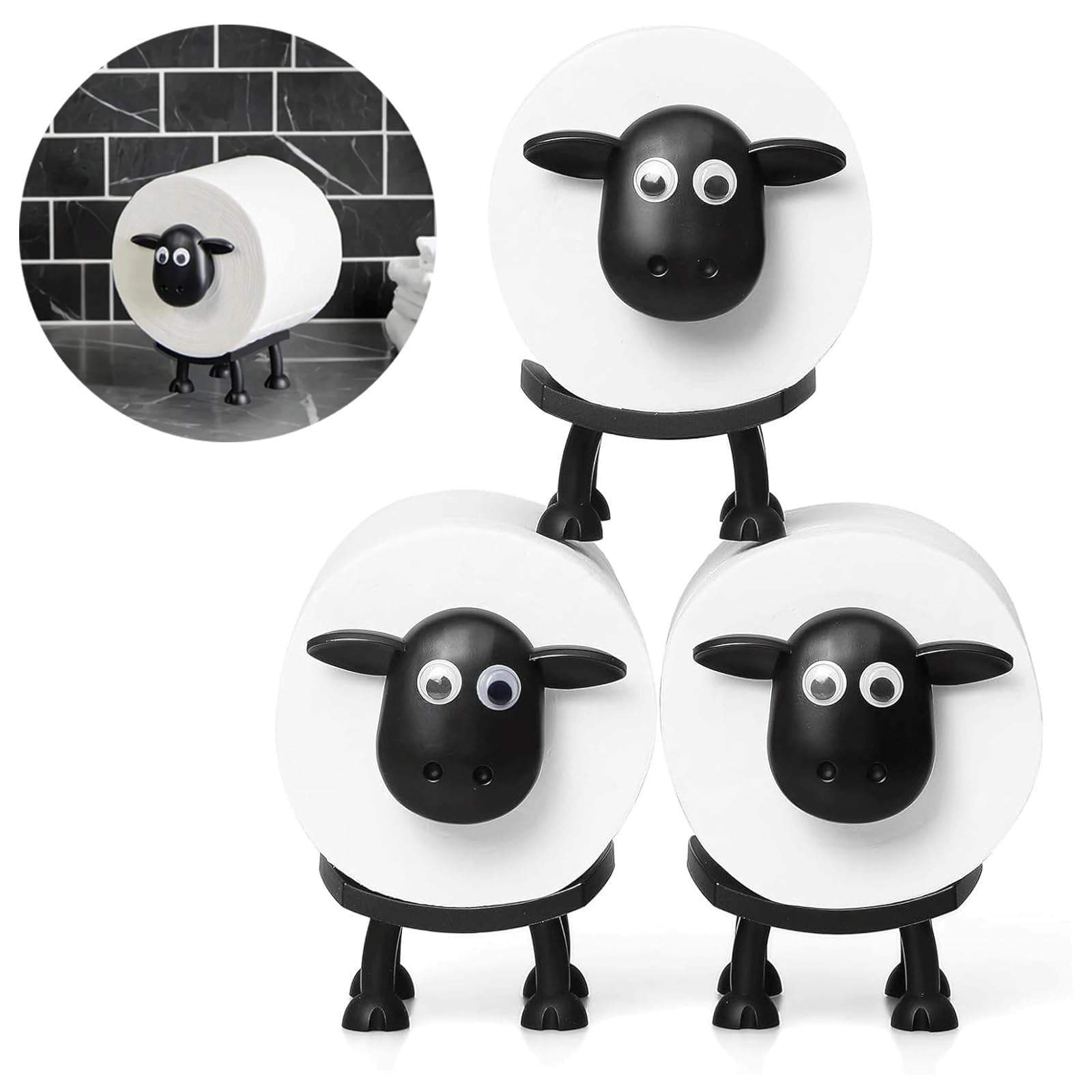Sheep Toilet Paper Holder, 3D Printed Black Sheep Toilet Paper Holder, Creates Unique Bathroom Decor, Fun Home Gifts, and Bathroom Decorations(3PCS)