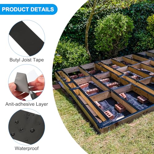 Image of PATIKIL 20 Pcs 1-9 /16 inchx15' Butyl Joist Tape for Decking Self-Adhesive Flashing Tape, Black