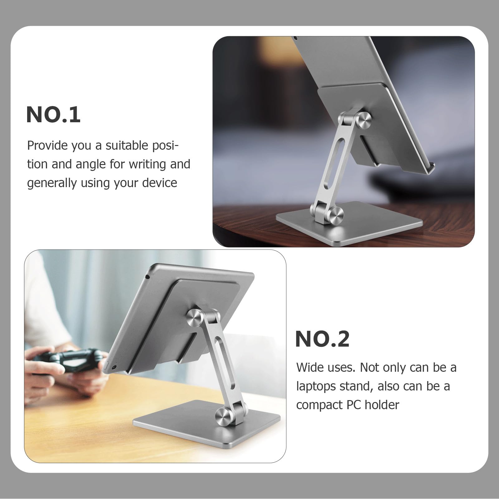 PRETYZOOM Supporto Portatile Pieghevole Regolabile Stabile e Facile da Riporre in Lega di Alluminio Supporto per Tablet per Scrivania e Uso Quotidiano