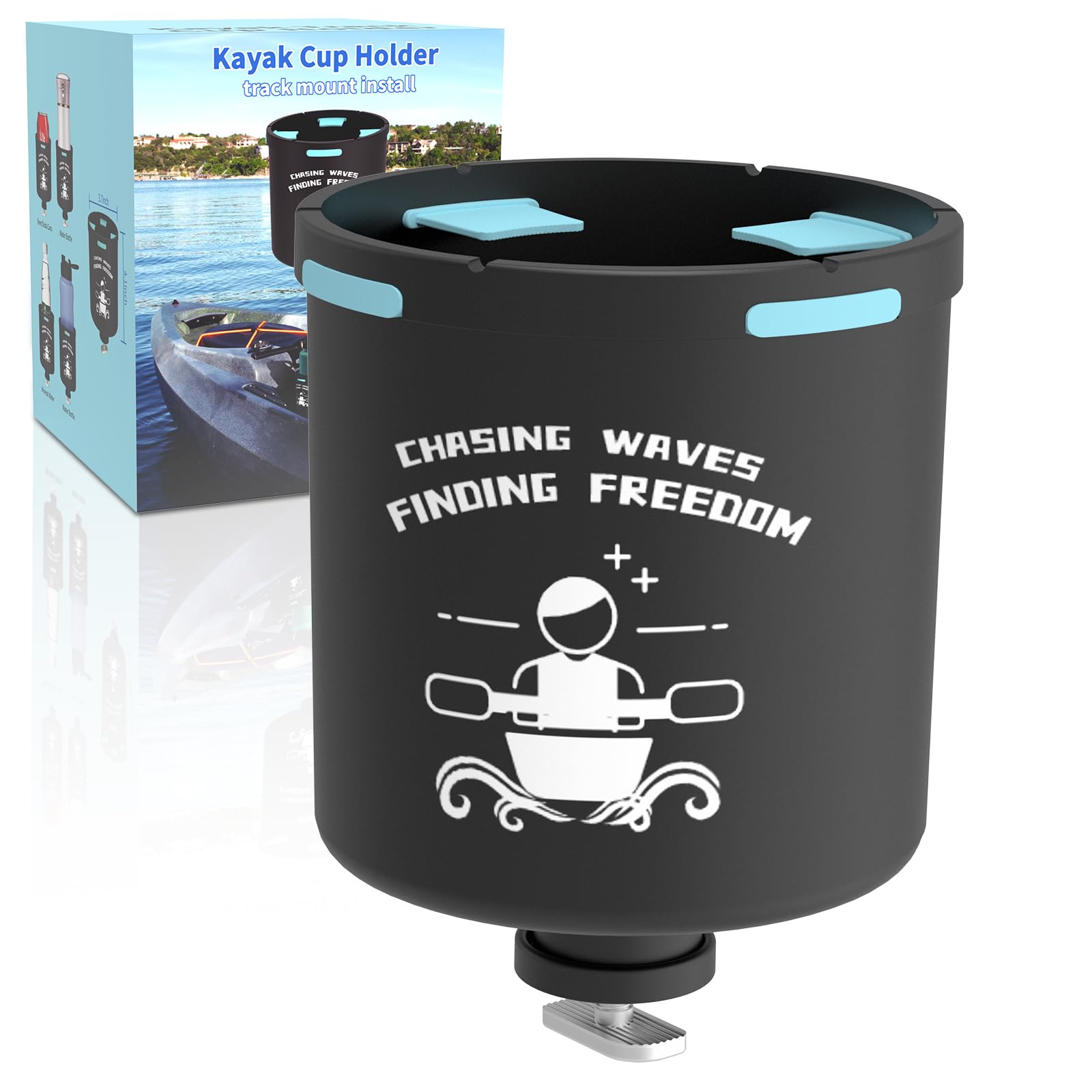 Kayak Cup Holder with Rubber Tabs, Fishing Tool and Lures Storage, Kayak Water Bottle Holder, Kayak Drink Holder, Tracck Mount Accessories, Track Mount Gear