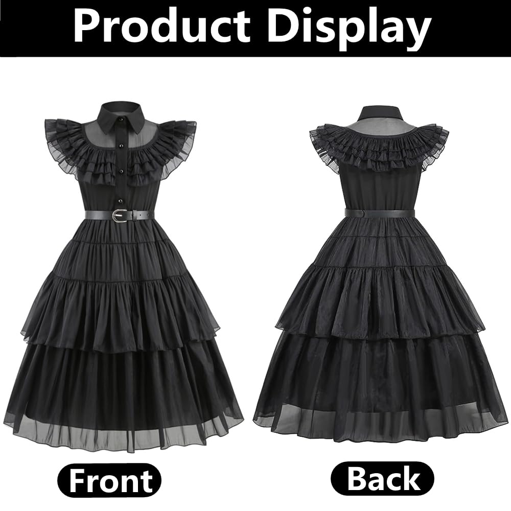 MeYuxg Disfraz de Miércoles para Niñas, Disfraz Miercoles de Carnaval para Niñas, Vestido Addans de Miércoles, Vestido Gótico de Lolita para Niñas, Disfraz Miércoles para Cosplay, Halloween